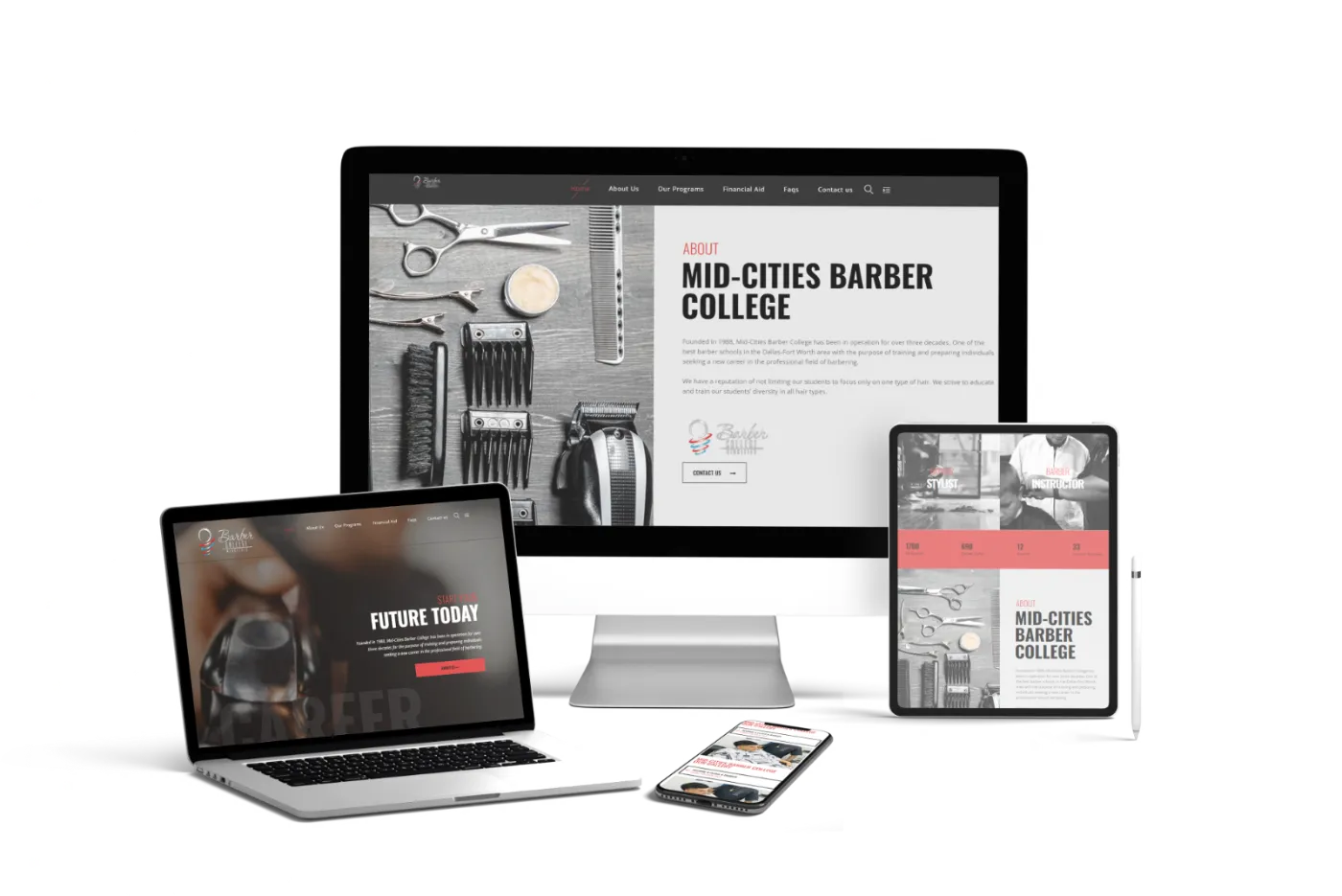 Mid Cities Barber College website design by Plum Web Design